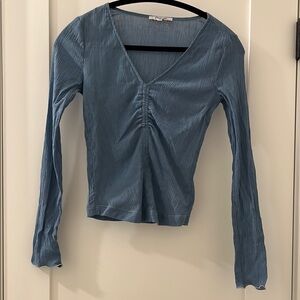 Blue Long Sleeve V-Neck Top